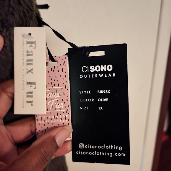 FLASH SALE 🔥 Ci Sono Olive Green Faux Fur Full Zip Jacket Sz 1X NWT - Picture 5 of 11